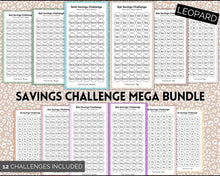 Load image into Gallery viewer, Mini Savings Challenge Printable BUNDLE | 12 Saving Trackers, Cash Envelope, A6 Saving Challenges | Leopard
