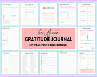 Gratitude Journal Printable Bundle | Mindfulness Log, Gratitude Template, Self Care & Wellness Planner | Pastel Rainbow