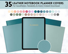 Load image into Gallery viewer, 35 Digital Planner Notebook Covers | Digital Journal Covers for GoodNotes &amp; iPad | Leather Texture Blue
