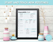Load image into Gallery viewer, EDITABLE Responsibility Chart | Family Chore Chart, Weekly Adult Routine &amp; Reward Chart for Kids | Blue
