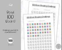 Load image into Gallery viewer, 100 Book Challenge Printable | Reading Challenge BUNDLE, Adult &amp; Kids Reading Log &amp; Book Tracker | Sky Mono
