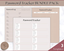 Load image into Gallery viewer, Password Tracker BUNDLE | 3 Printable Password Log &amp; Organizers, Password Keeper, Password Manager | Lux
