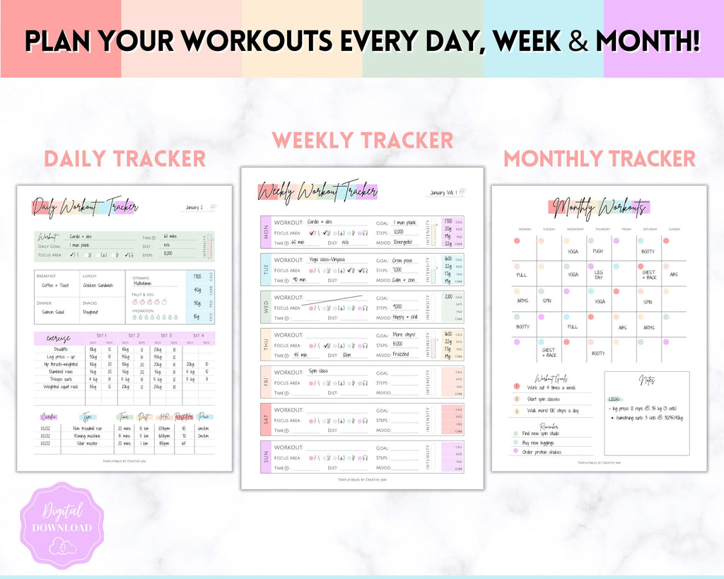 Workout Customizable Tracker Workout Tracker BUNDLE | Fitness, Exercise & Weight loss Planner
