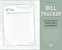 Load image into Gallery viewer, Savings Tracker BUNDLE | Income, Expenses, Savings &amp; Bill Tracker Printables, Personal Finance Planner Binder | Green Eucalyptus
