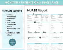 Load image into Gallery viewer, 4 Patient Nurse Report Sheet to Organize your Shifts | Nurse Brain Sheet, ICU Nurse Report Patient Assessment Template | Blue
