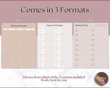 Load image into Gallery viewer, Password Tracker BUNDLE | 3 Printable Password Log &amp; Organizers, Password Keeper, Password Manager | Lux
