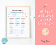 Load image into Gallery viewer, Editable House Shape Cleaning Schedule &amp; Housekeeping Checklist for House Chores | Colorful Sky
