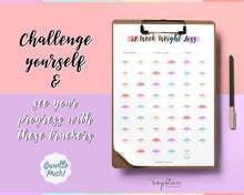 Load image into Gallery viewer, 52 Week Weight Loss Tracker &amp; Monthly Challenge | Weight Loss Chart, Pounds Lost Fitness Tracker | Rainbow Swash
