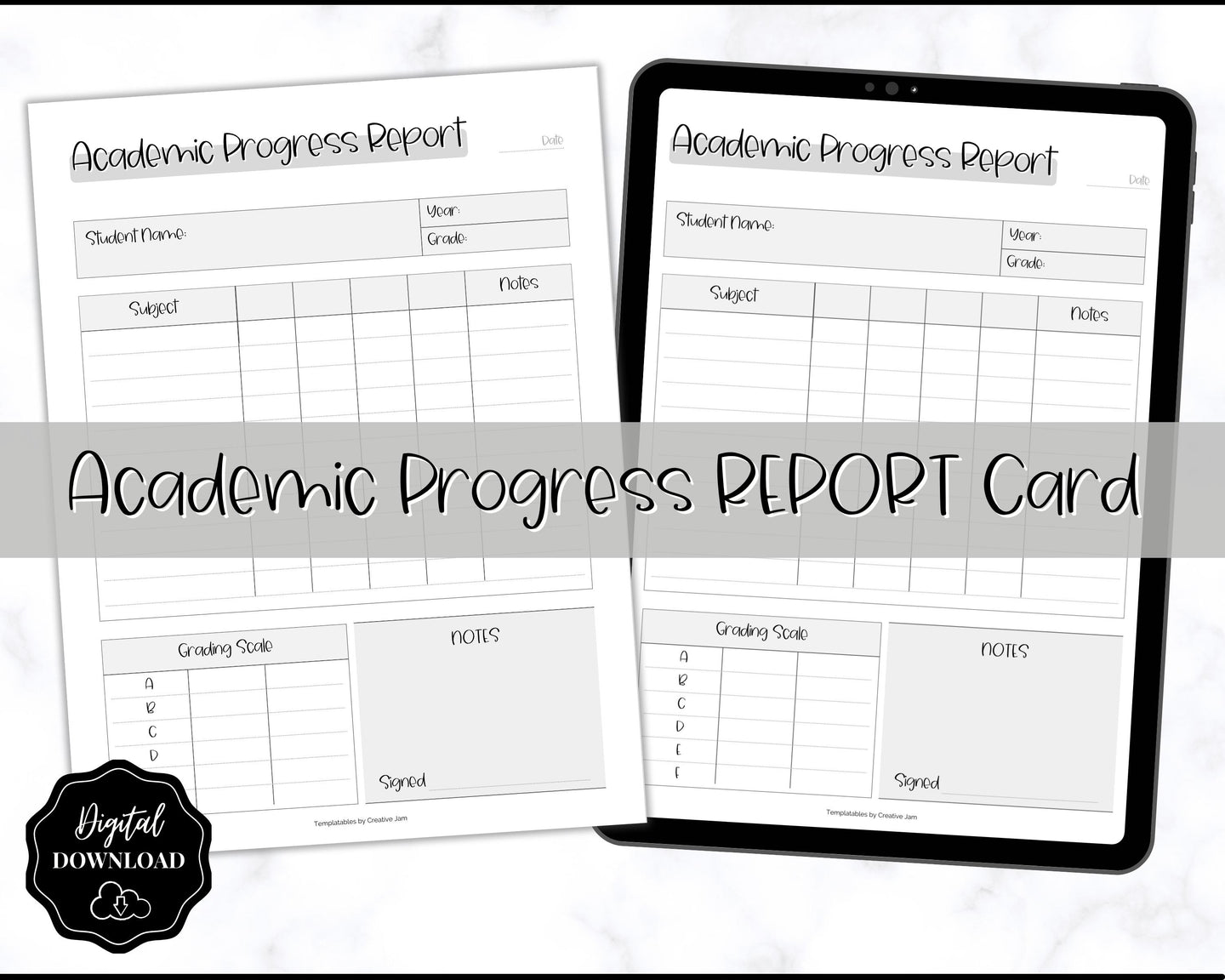 Homeschool Report Card | Printable Student Academic Progress Report Template | Mono