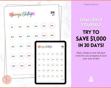 Load image into Gallery viewer, 1000 Savings Challenge, 1k Saving Tracker Printable | 30 day, Cash Envelopes to Save Money &amp; Budget | Pastel Rainbow

