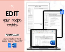 Load image into Gallery viewer, EDITABLE Recipe Sheet Template | Recipe Book, Cards &amp; Cookbook Binder, 8.5x11 Food Planner Journal | Style 4
