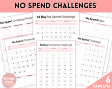 Load image into Gallery viewer, No Spend Challenge BUNDLE | Printable 30 day, 60 day, 90 day Savings Challenge &amp; Monthly Spending Tracker | Pink
