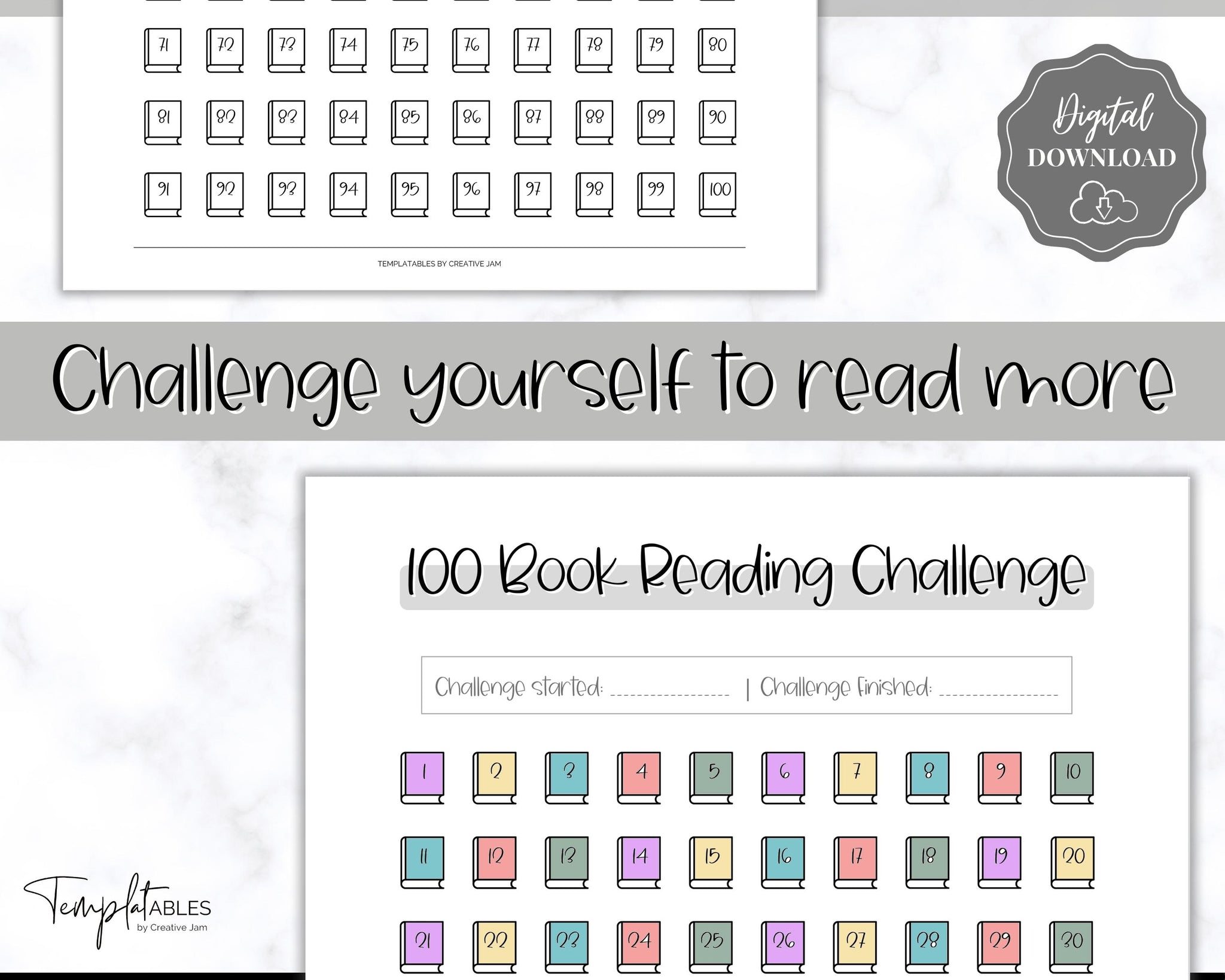 100 Book Reading Challenge Bundle Reading Tracker Amp Planner Mono