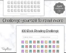 Load image into Gallery viewer, 100 Book Challenge Printable | Reading Challenge BUNDLE, Adult &amp; Kids Reading Log &amp; Book Tracker | Sky Mono
