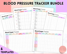 Load image into Gallery viewer, Blood Sugar Tracker | BUNDLE of 6 Blood Sugar Logs, Glucose Tracker, Diabetes Log, Medical Planner Printable, Type 2, Gestational Diabetes
