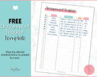 FREE - Assignment Tracker Printable for Students, Academic Homework Planner, Study, College, Homeschool Template | Colorful Sky