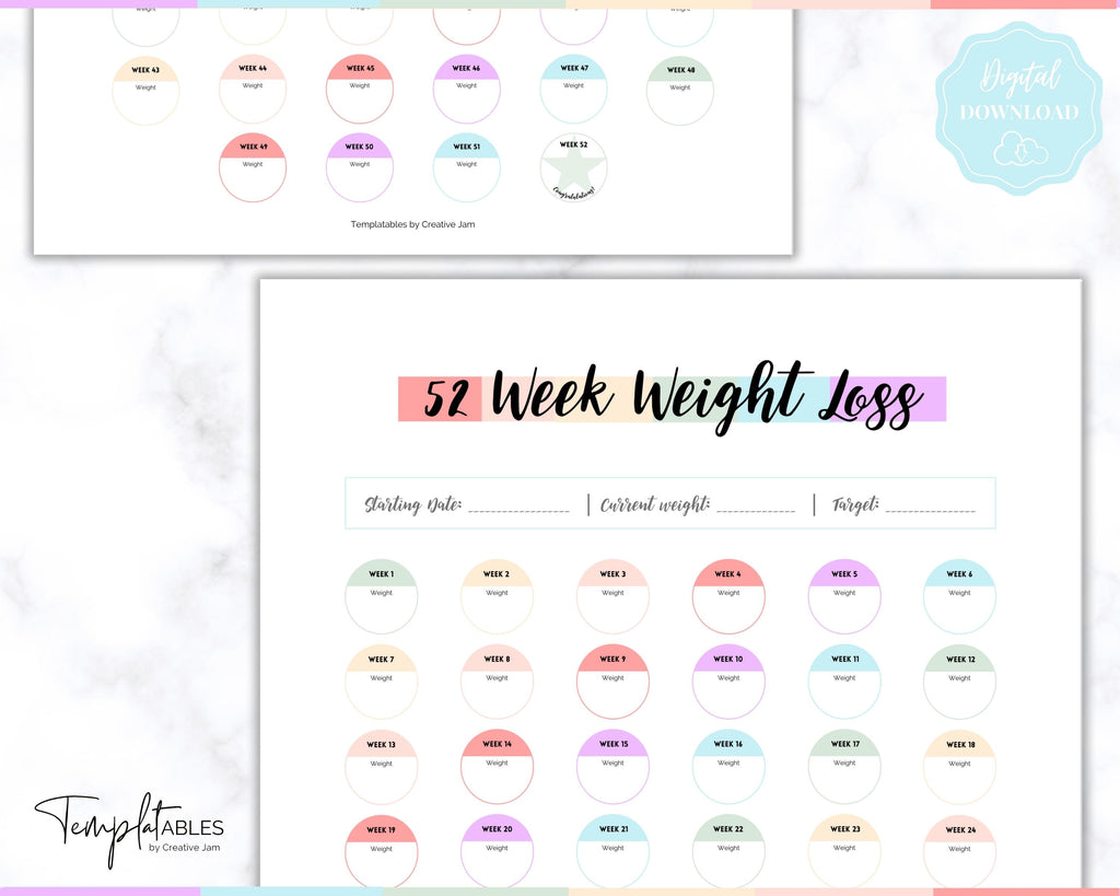 52 Week Weight Loss Tracker & Monthly Challenge | Pounds Lost Tracker