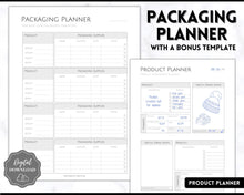 Load image into Gallery viewer, Packaging Planner Template Printable | Digital Small Business Product Planner | Mono

