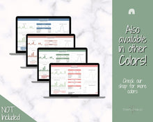 Load image into Gallery viewer, Small Business Bookkeeping Spreadsheet | Google Sheets Automated Business Expense Tracker &amp; Product Invetory Tracker | Green
