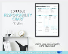 Load image into Gallery viewer, EDITABLE Responsibility Chart | Family Chore Chart, Weekly Adult Routine &amp; Reward Chart for Kids | Blue
