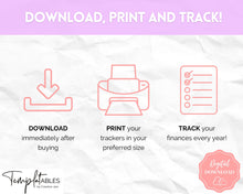 Load image into Gallery viewer, Annual Budget Tracker | Bill, Expenses, Income &amp; Savings Tracker | Pastel Rainbow
