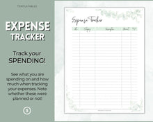 Load image into Gallery viewer, Savings Tracker BUNDLE | Income, Expenses, Savings &amp; Bill Tracker Printables, Personal Finance Planner Binder | Green Eucalyptus
