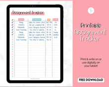 Load image into Gallery viewer, FREE - Assignment Tracker Printable for Students, Academic Homework Planner, Study, College, Homeschool Template | Colorful Sky
