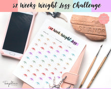 Load image into Gallery viewer, 52 Week Weight Loss Tracker &amp; Monthly Challenge | Weight Loss Chart, Pounds Lost Fitness Tracker | Rainbow Swash
