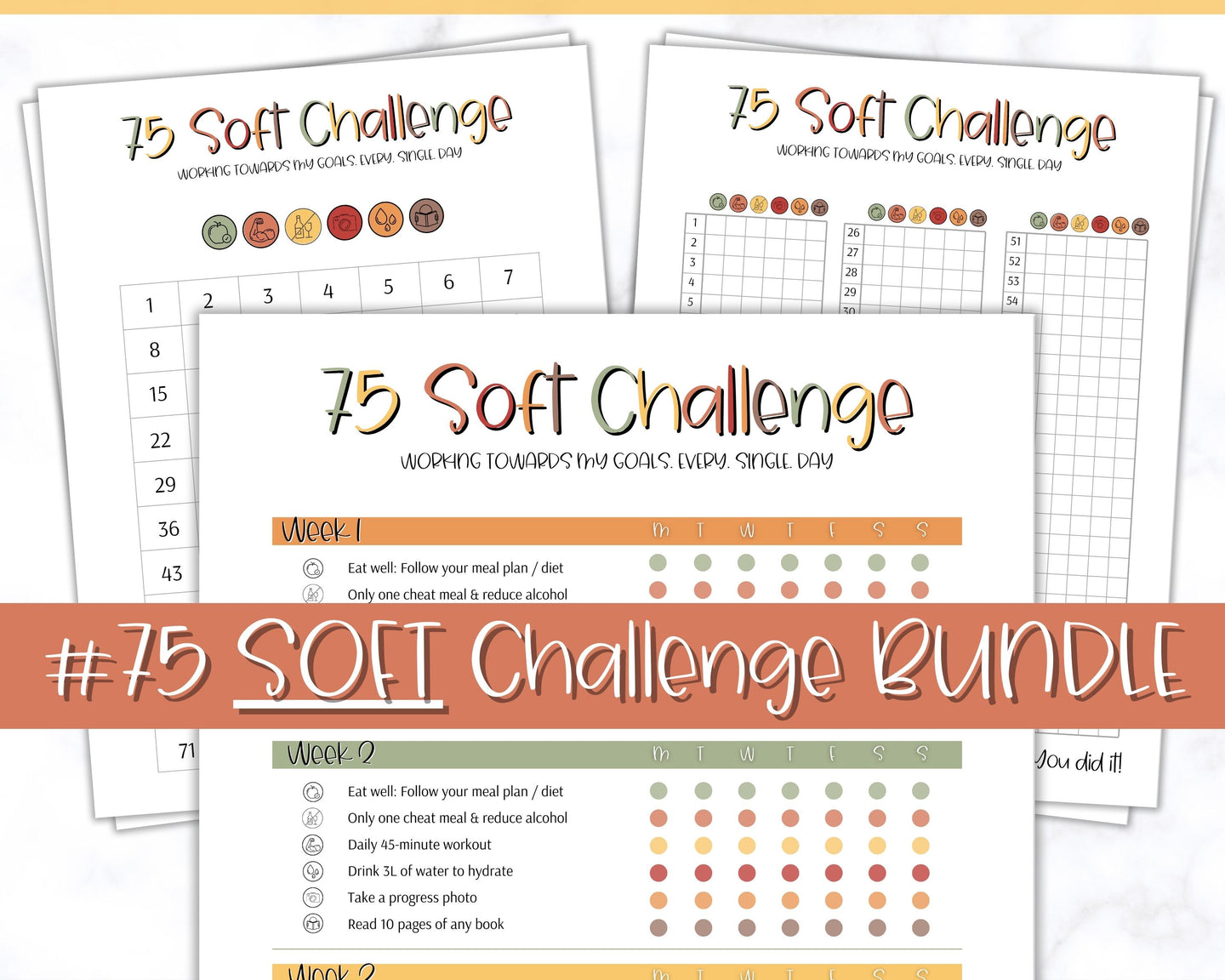 EDITABLE 75 SOFT Challenge Tracker | 75soft Printable Challenge, Fitness & Health Planner | Fall