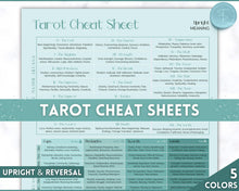 Load image into Gallery viewer, Tarot Cheat Sheet Printable |  Learn Tarot Card Readings for Beginners, Tarot Spreads, Upright &amp; Reverse meanings | Multicolor
