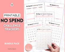 Load image into Gallery viewer, No Spend Challenge BUNDLE | Printable 30 day, 60 day, 90 day Savings Challenge &amp; Monthly Spending Tracker | Pink
