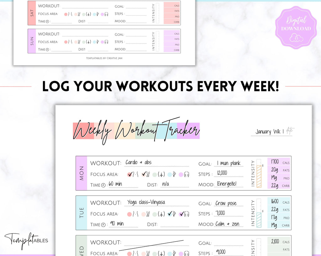 Workout Customizable Tracker Workout Tracker BUNDLE | Fitness, Exercise & Weight loss Planner