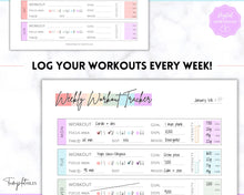 Load image into Gallery viewer, Workout Tracker BUNDLE | Fitness, Exercise &amp; Weight loss Planner | Pastel Rainbow
