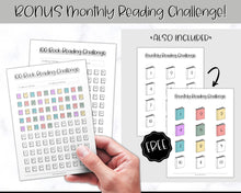 Load image into Gallery viewer, 100 Book Challenge Printable | Reading Challenge BUNDLE, Adult &amp; Kids Reading Log &amp; Book Tracker | Sky Mono
