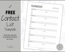 Load image into Gallery viewer, FREE - Contact List Printable Template, Address Book, Contact Log | Mono
