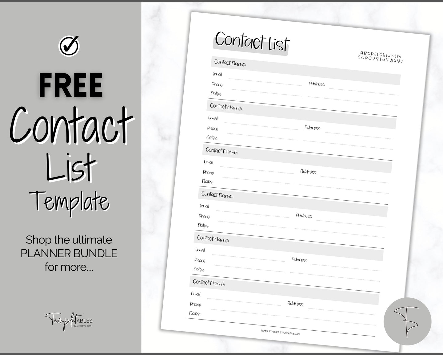 FREE - Contact List Printable Template, Address Book, Contact Log | Mono