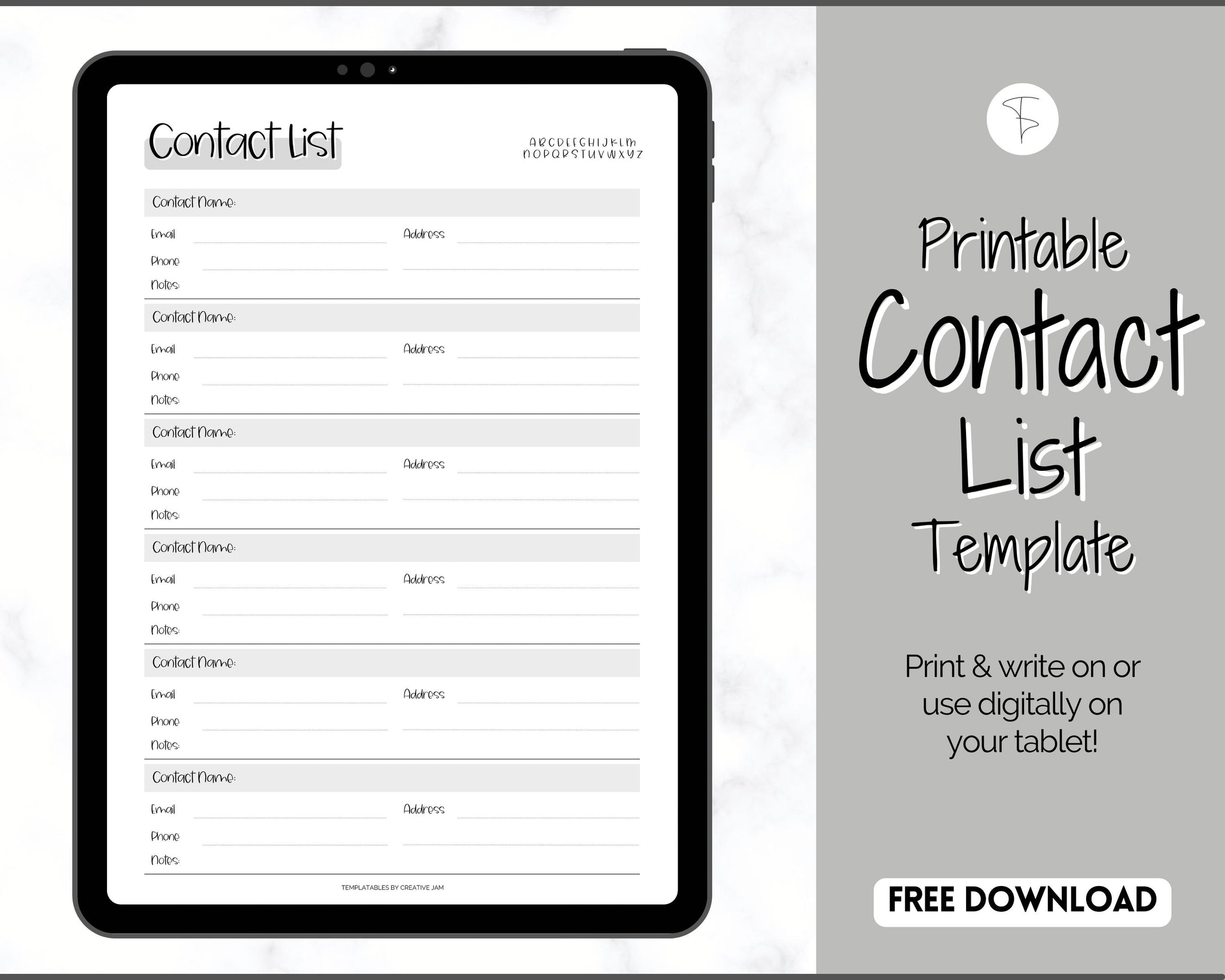 FREE Contact List Printable Template Address Book Contact Log Mono Free contact list printable template address book contact log mono