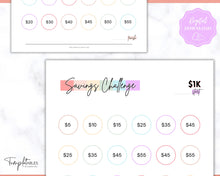 Load image into Gallery viewer, 1000 Savings Challenge, 1k Saving Tracker Printable | 30 day, Cash Envelopes to Save Money &amp; Budget | Pastel Rainbow
