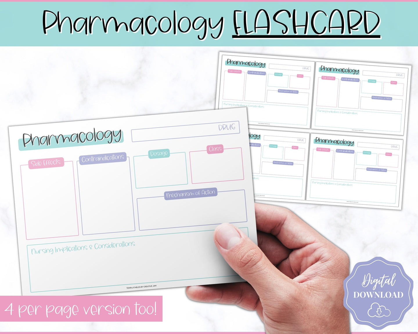 Drug Card Template, Nursing Pharmacology Printable Notes, Nursing School Student Study Guide | Mermaid