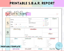 Load image into Gallery viewer, SBAR Nurse Brain Report Sheet | ICU Nurse Report, RN Nursing, New Grad, Patient Assessment, Printable Template | Pastel Rainbow
