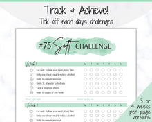 Load image into Gallery viewer, EDITABLE 75 SOFT Challenge Tracker | 75soft Printable Challenge, Fitness &amp; Health Planner | Green Watercolor
