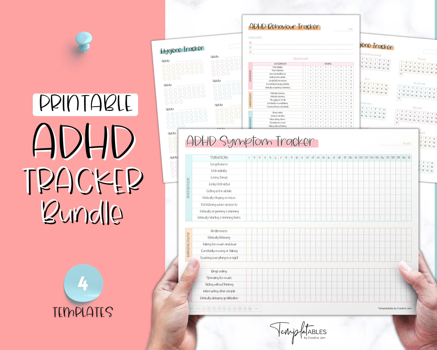 ADHD Symptom Tracker, Behavior & Hygiene Tracker BUNDLE | Colorful Sky