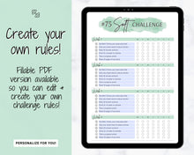 Load image into Gallery viewer, EDITABLE 75 SOFT Challenge Tracker | 75soft Printable Challenge, Fitness &amp; Health Planner | Green Watercolor
