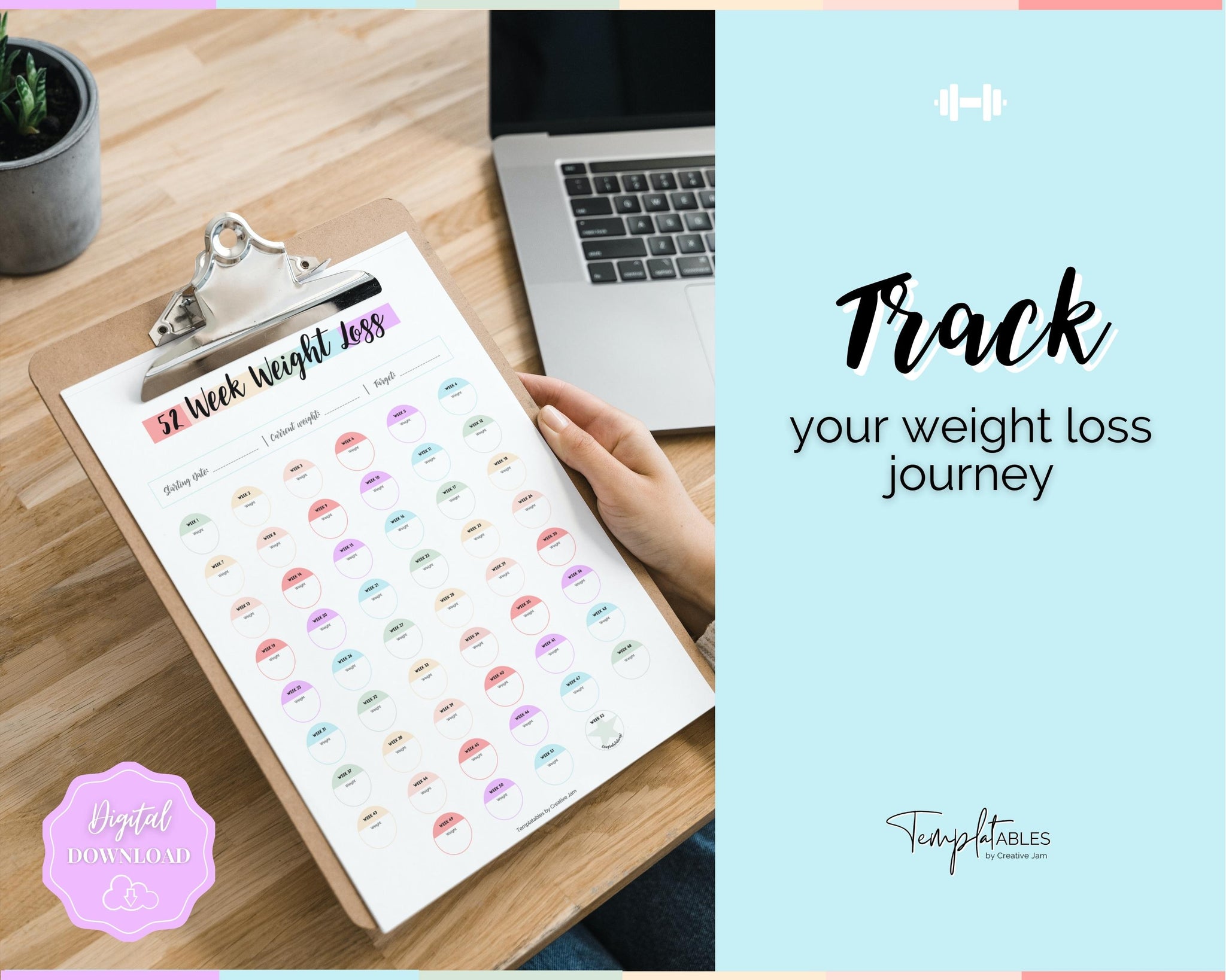 Fun 52 Week Tracker 52 Week Weight Loss Tracker & Monthly Challenge | Pounds Lost Tracker