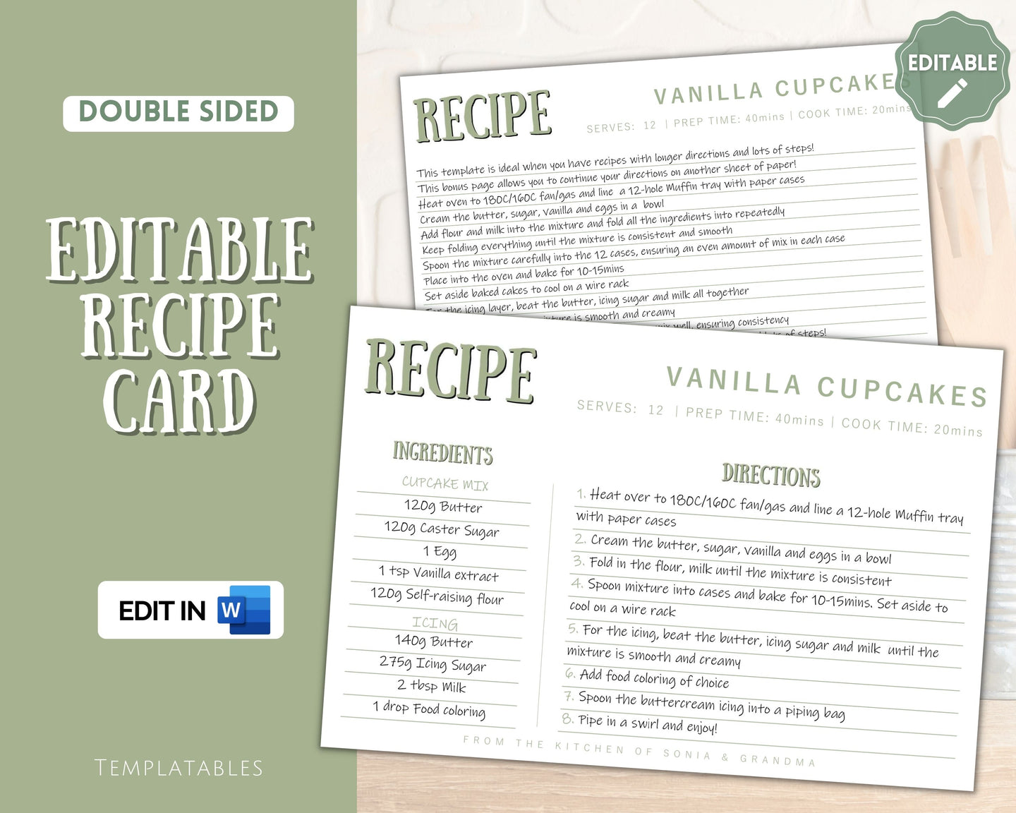 EDITABLE Recipe Card Template | Printable 4x6 Recipe Sheet Insert | Style 10