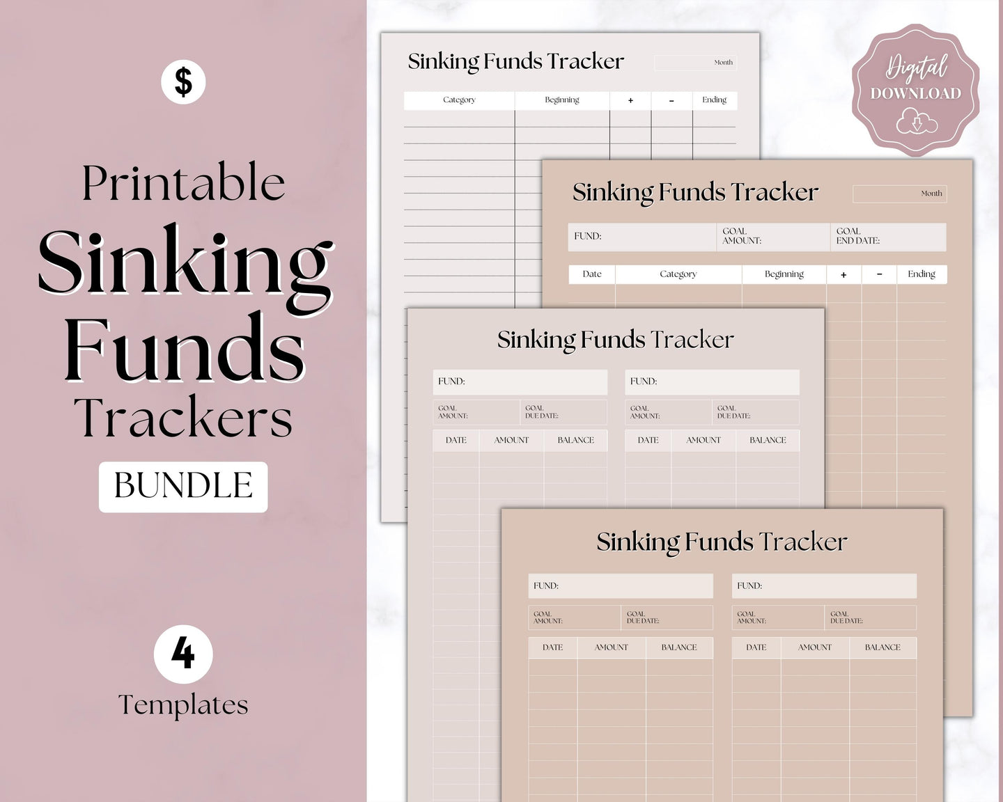 Sinking Funds Tracker BUNDLE | Printable Savings, Budget & Finance Trackers | Lux