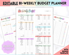 Load image into Gallery viewer, Editable Biweekly Budget Planner Template |  Printable Paycheck Tracker, Finance Planner, Zero Based Budget Binder | Pastel Rainbow
