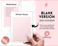 Load image into Gallery viewer, Cleaning Checklist, Printable Room by room Cleaning Cards | Family &amp; Kids Cleaning Schedule Planner &amp; Tracker | Pink
