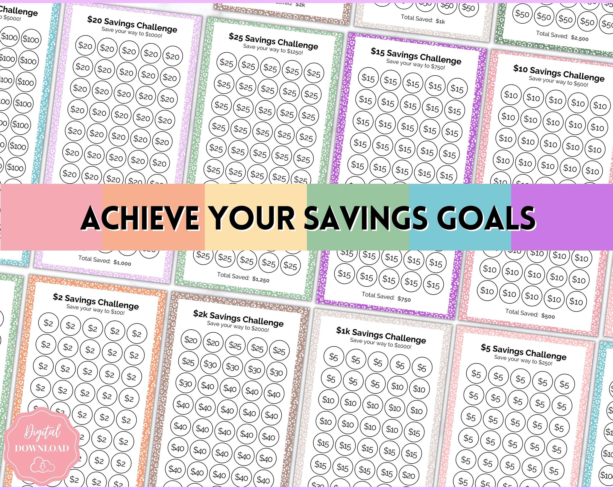 Mini Savings Challenge Printable BUNDLE 12 Saving Trackers Leopard