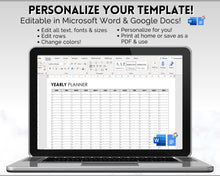 Load image into Gallery viewer, EDITABLE Perpetual Calendar | Undated Year at a Glance Reusable Calendar, Year Overview on One Page, Annual 12 Month Planner | Mono
